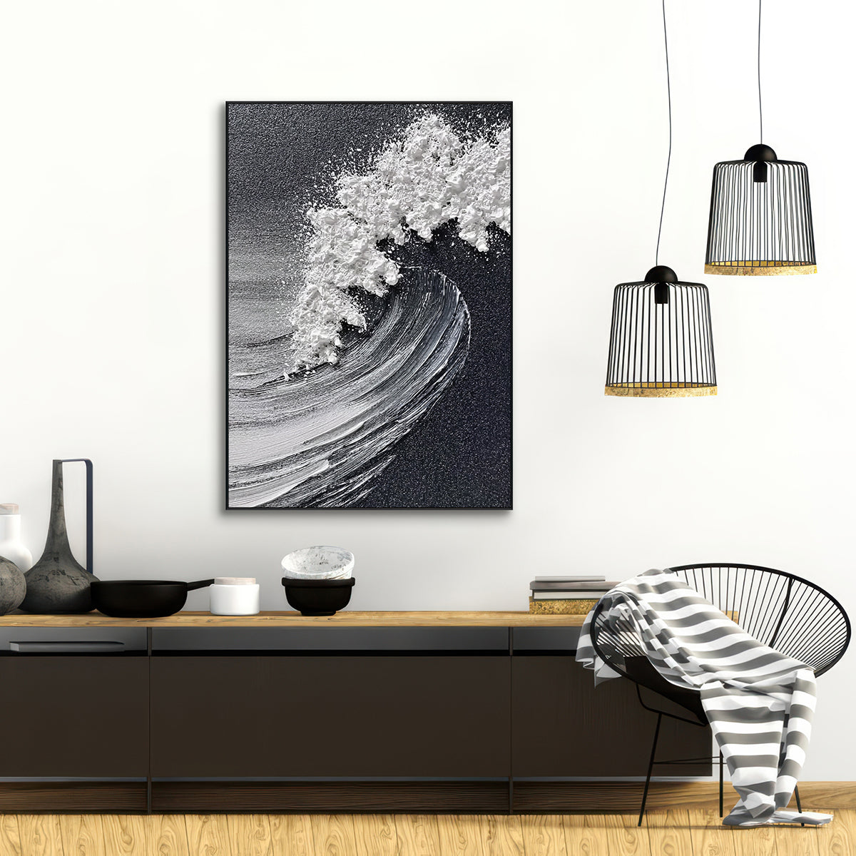 Frozen Wave  Black and White Textured Abstract Painting #RIS2
