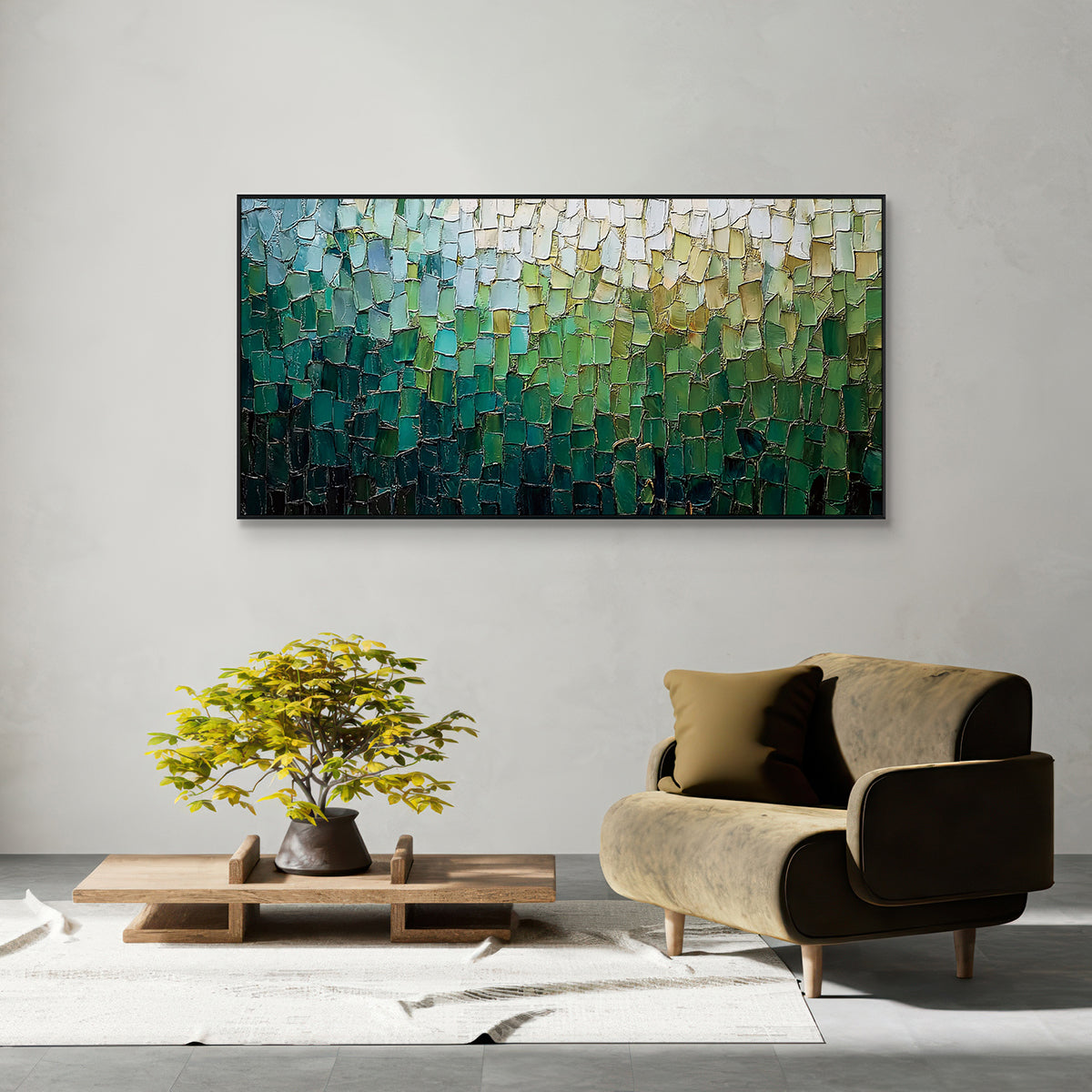 Emerald Mosaic Textured Abstract Painting #RIS2 (314)