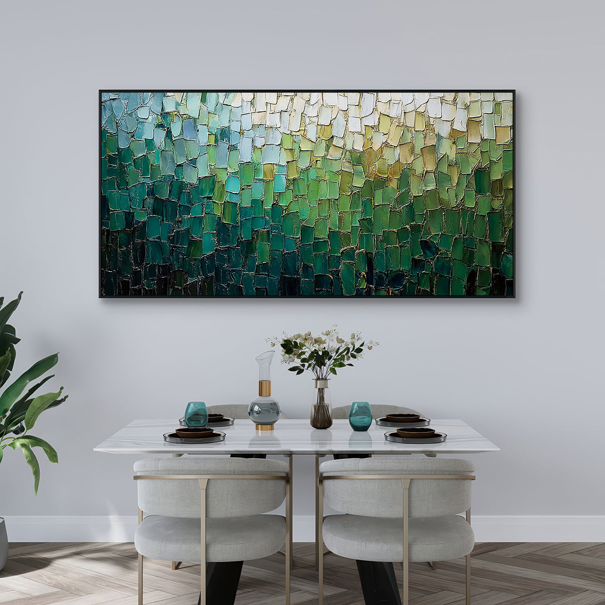 Emerald Mosaic Textured Abstract Painting #RIS2 (314)