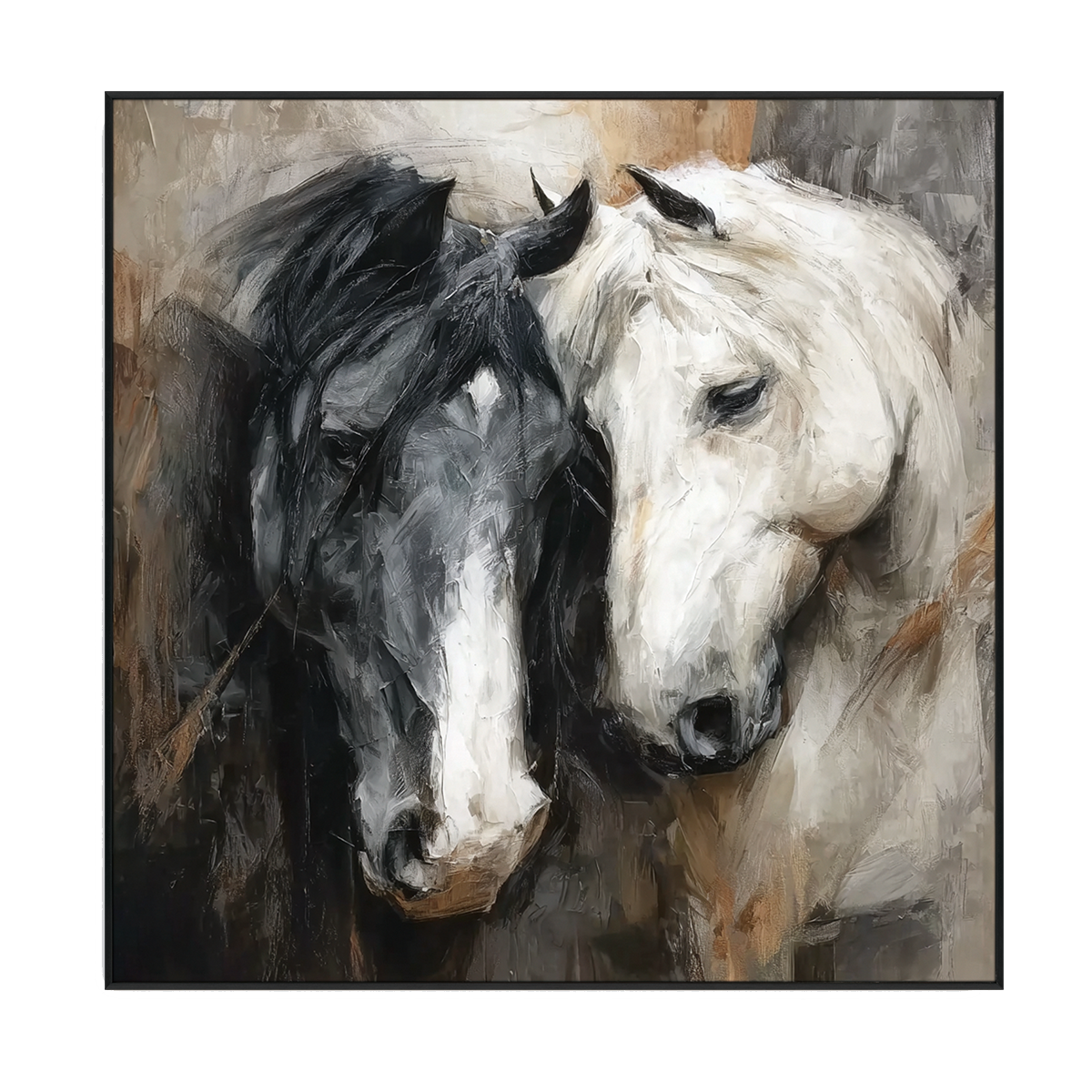 Eternal Bond Black and White Horse Painting #RIX1（473）
