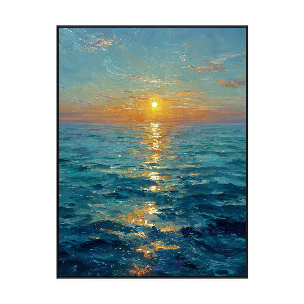 Golden Horizon Seascape Oil Painting #RIX1 (454)