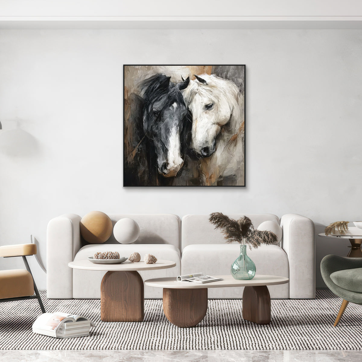 Eternal Bond Black and White Horse Painting #RIX1（473）