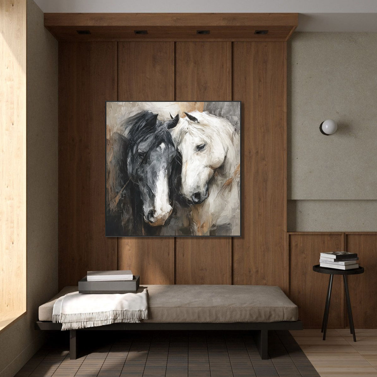 Eternal Bond Black and White Horse Painting #RIX1（473）