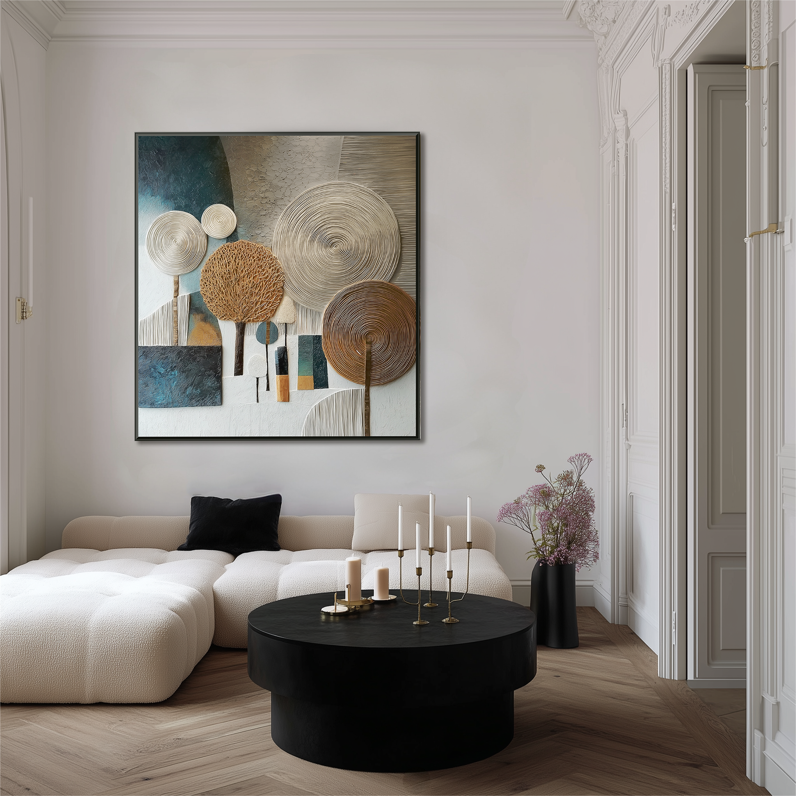 Earthen Spirals: Hand-Painted Textured Abstract Tree Painting for Modern Living Rooms