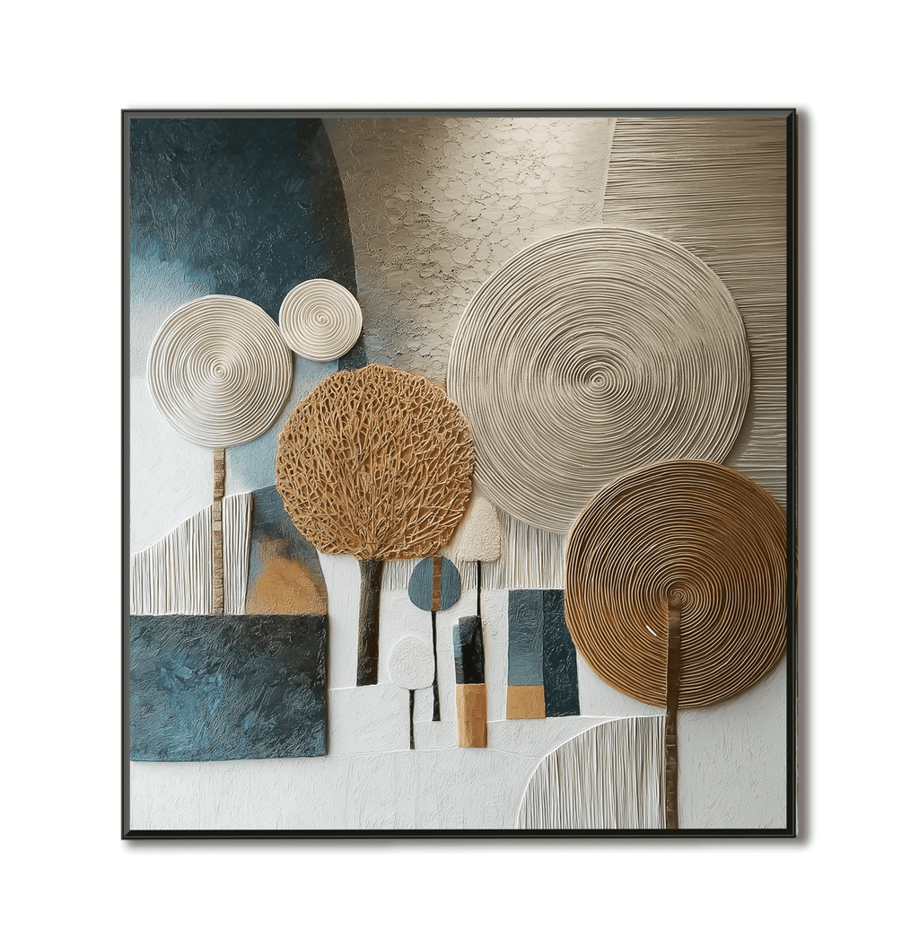 Earthen Spirals: Hand-Painted Textured Abstract Tree Painting for Modern Living Rooms