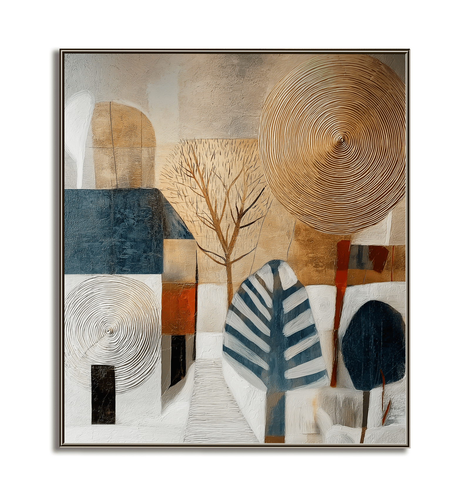 Sundown Quarter: Textured Geometric Abstract Cityscape Painting for Modern Wall Decor