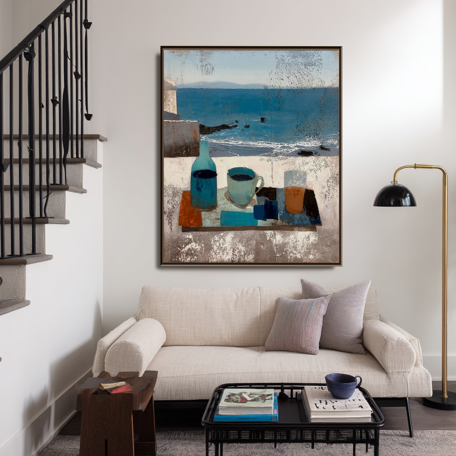 Seaside Still Life: A Serene Coastal Wall Art for Kitchen Decor