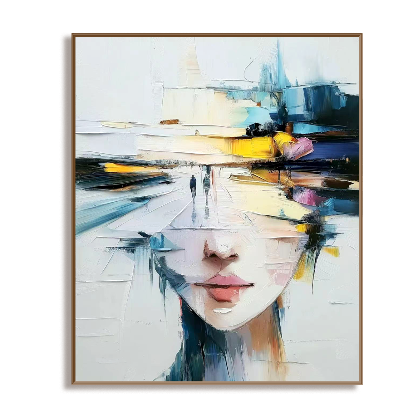 Mindscape Horizon: Surreal Textured Abstract Portrait Painting for Contemporary Decor
