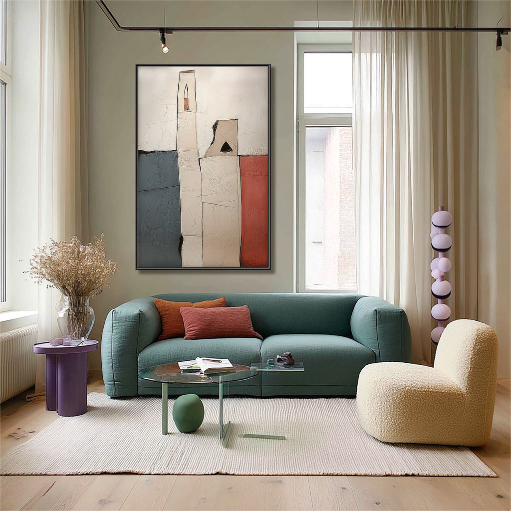 Silent Forms: Wabi Sabi Textured Minimalist Abstract Painting for Modern Home Decor