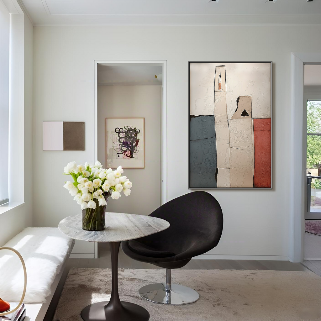 Silent Structures: Minimalist Textured Abstract Cityscape Painting for Entryway Decor