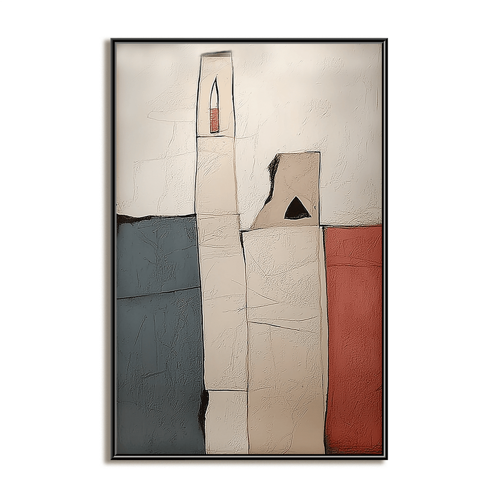 Silent Structures: Minimalist Textured Abstract Cityscape Painting for Entryway Decor