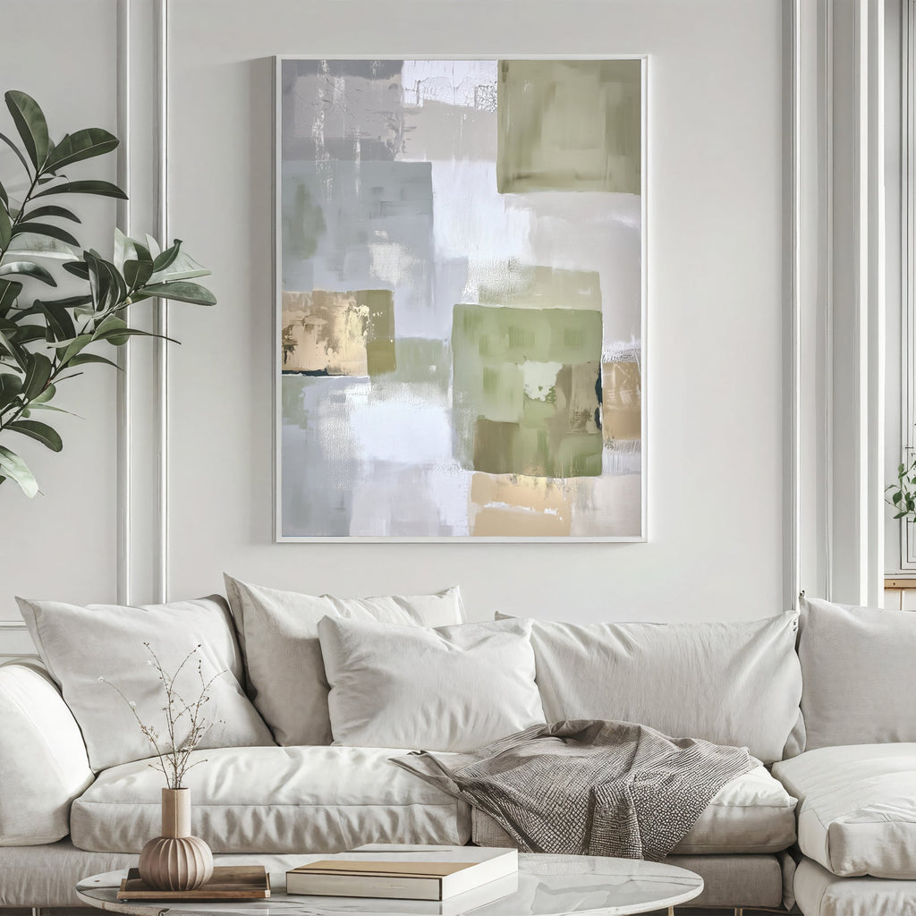 Soft Green Geometry – Abstract Blocks Painting