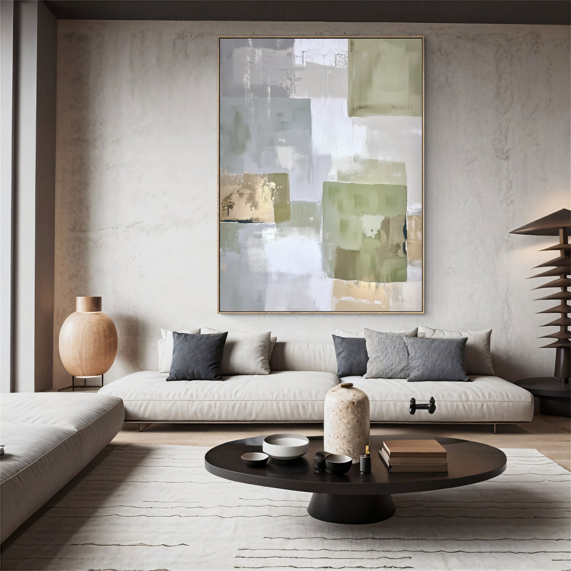 Soft Green Geometry – Abstract Blocks Painting