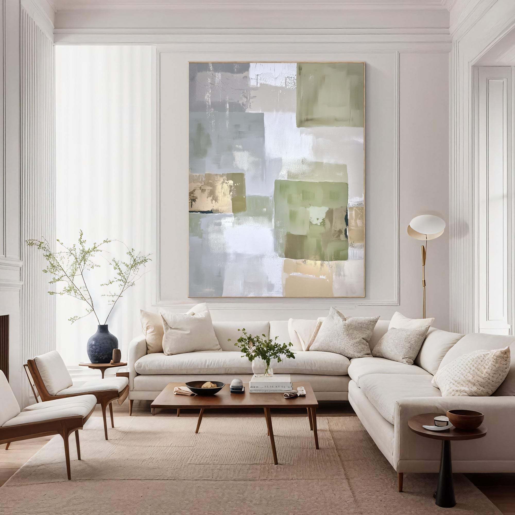 Soft Green Geometry – Abstract Blocks Painting