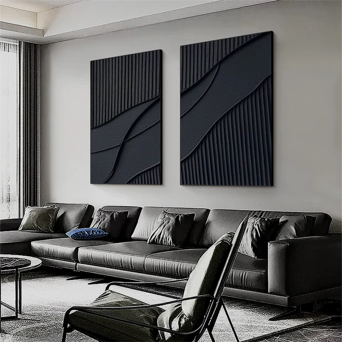Midnight Rhythm Black Abstract Wall Art Set Set of 2
