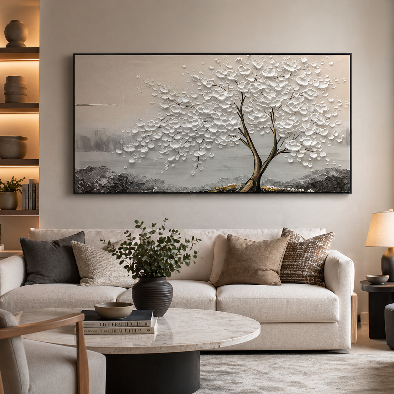 Whispering White Blossom Textured Painting