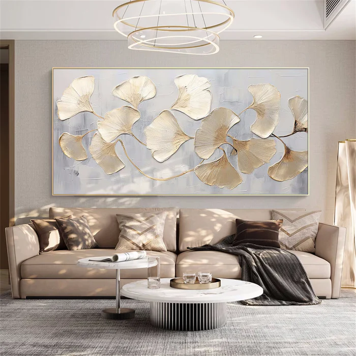 Golden Harmony Ginkgo Leaf Painting