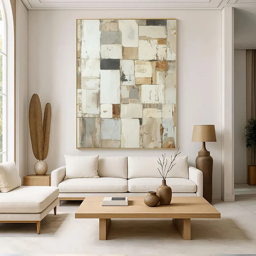 Aged Mosaic Neutral Abstract Painting