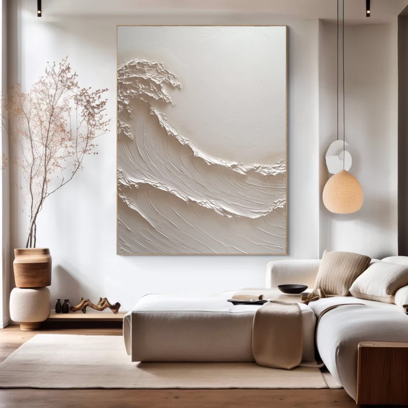 Crest Whisper White Textured Wave Painting