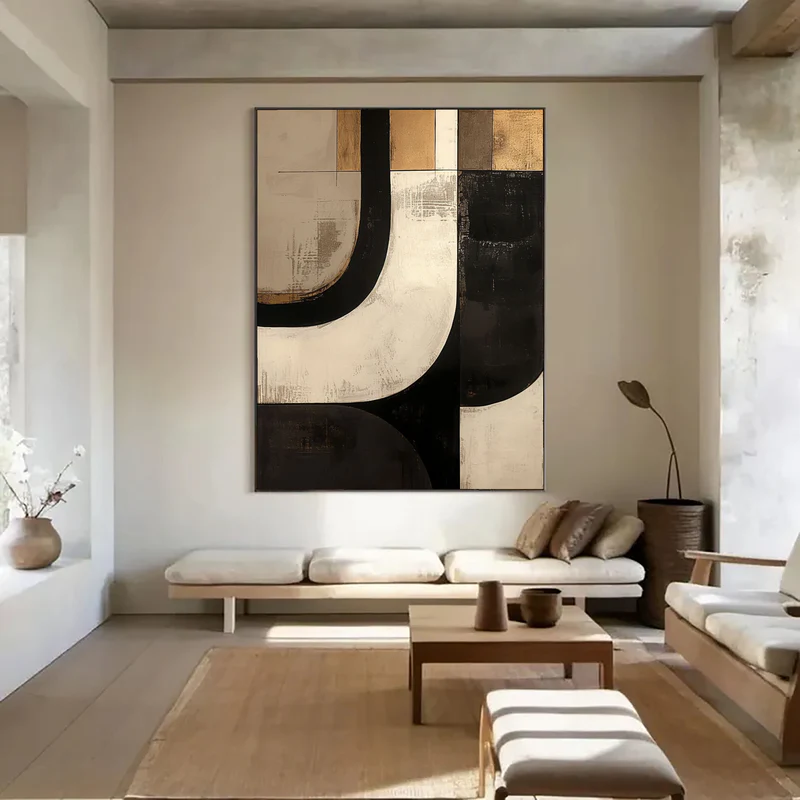 Golden Noir Geometric Abstract Painting