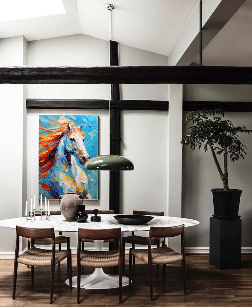 Fiery Spirit: A Textured Horse Wall Art for Living Room Decor
