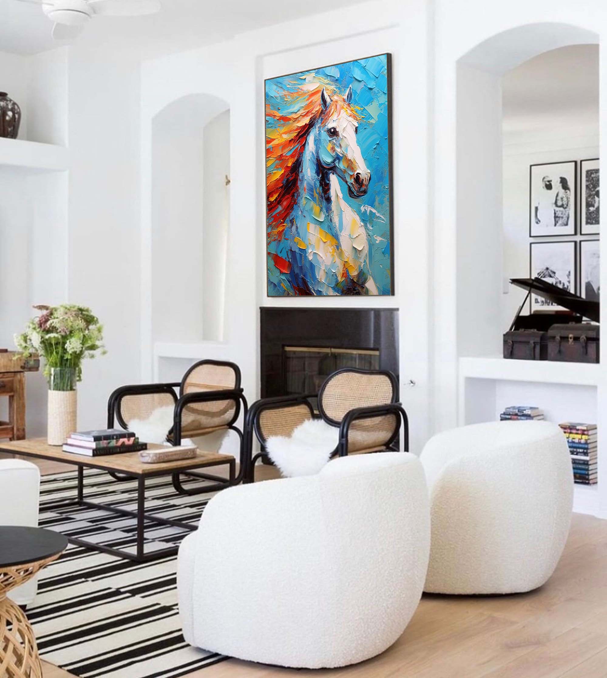 Fiery Spirit: A Textured Horse Wall Art for Living Room Decor