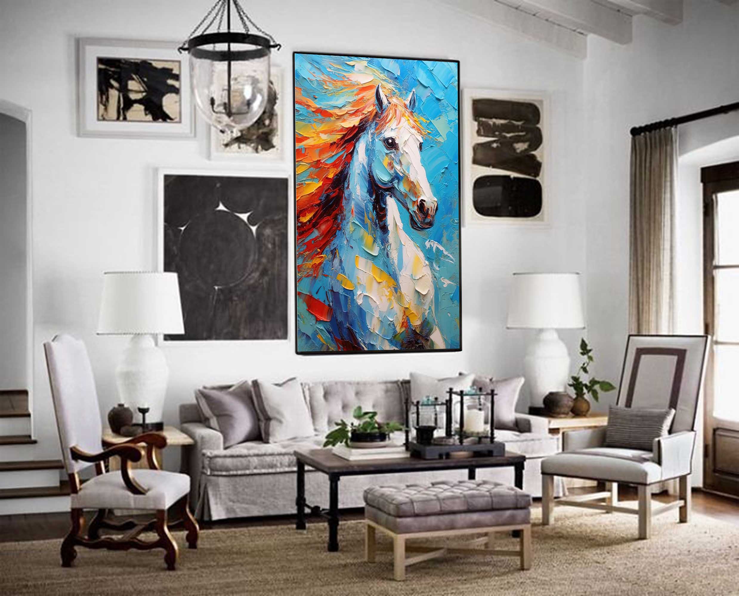 Fiery Spirit: A Textured Horse Wall Art for Living Room Decor