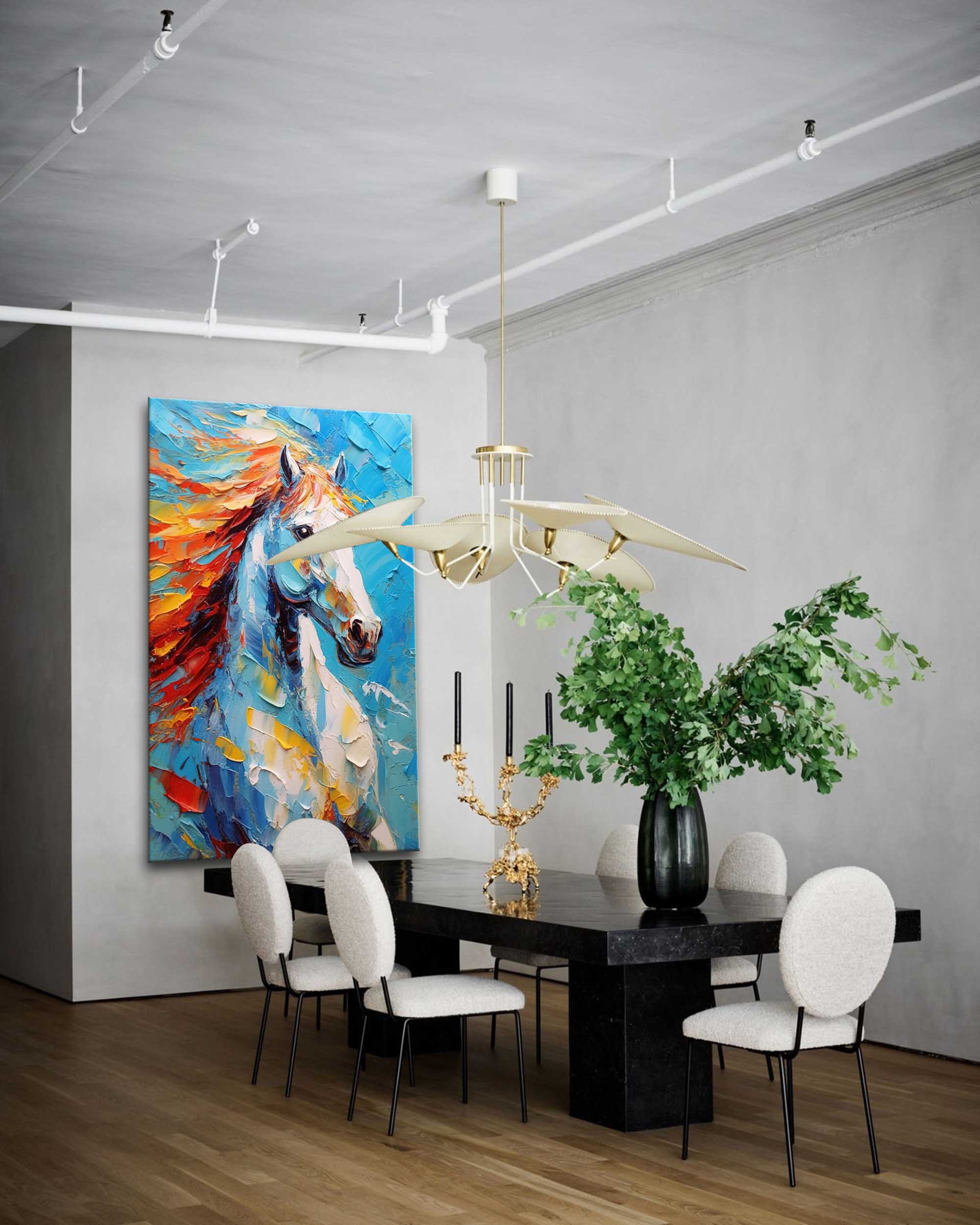 Fiery Spirit: A Textured Horse Wall Art for Living Room Decor