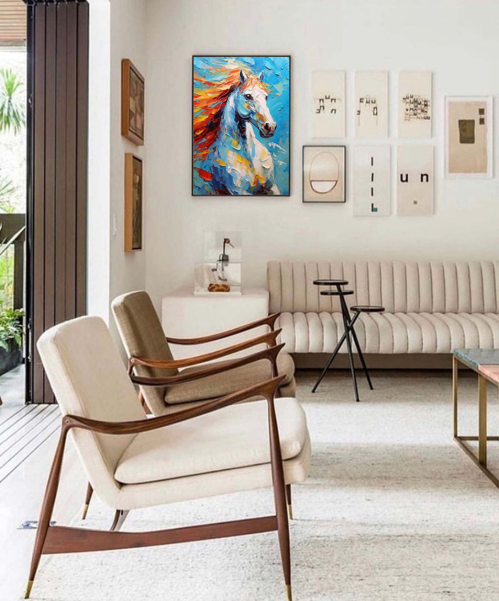 Fiery Spirit: A Textured Horse Wall Art for Living Room Decor