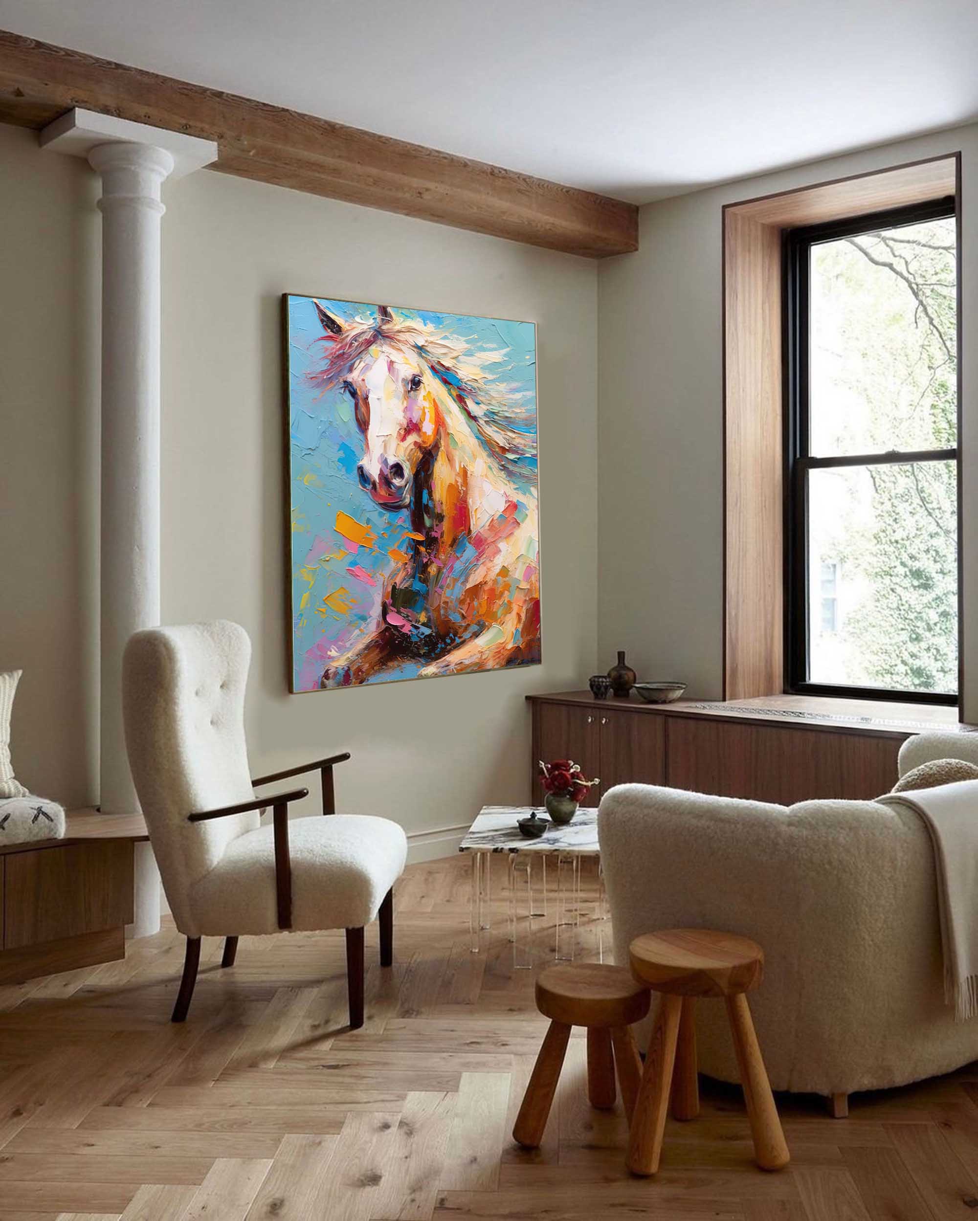 Spirit of Color: An Abstract Horse Wall Art for Living Room Decor