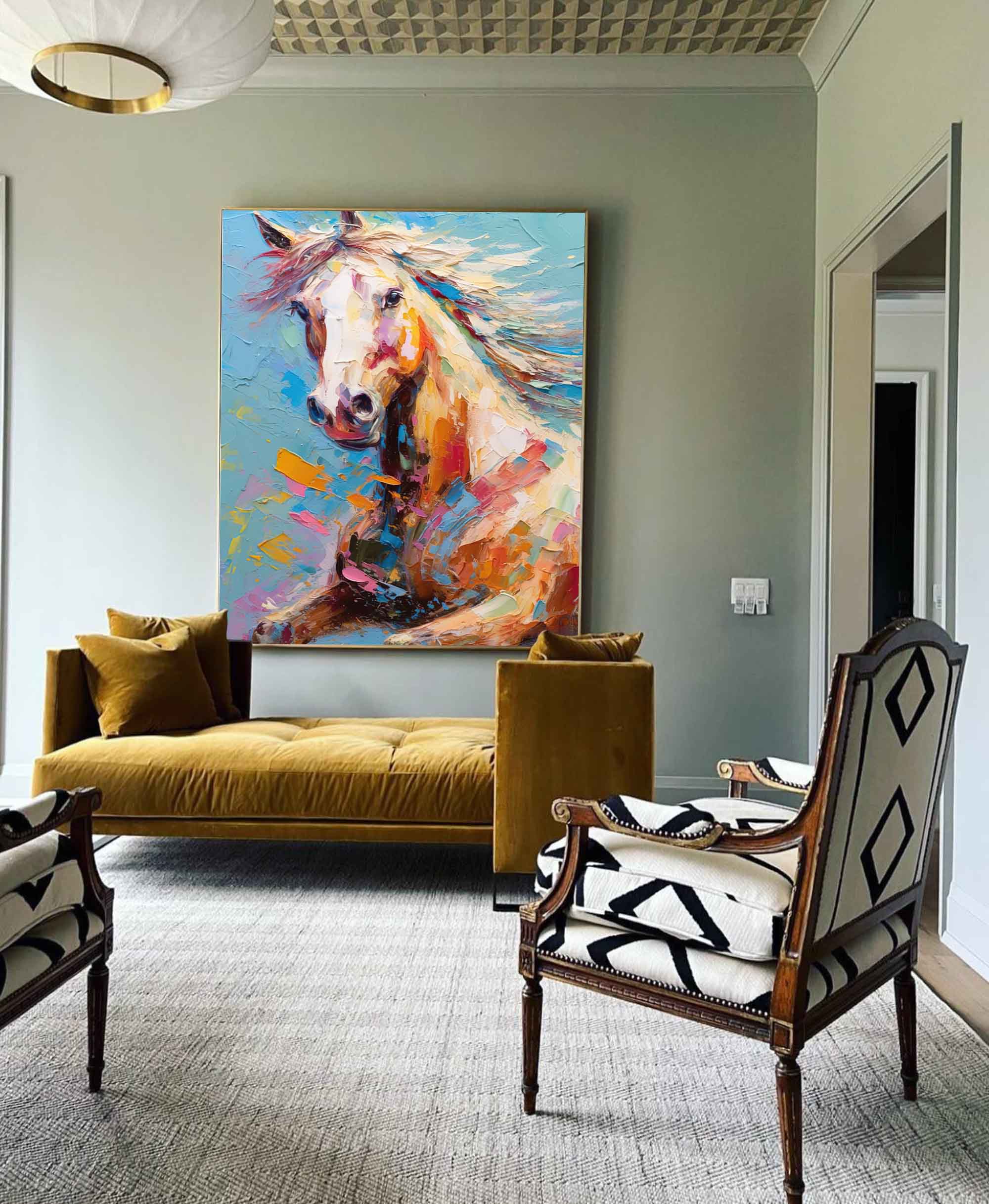 Spirit of Color: An Abstract Horse Wall Art for Living Room Decor