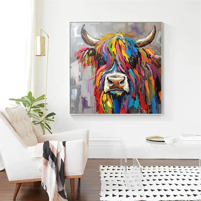 Rainbow Spirit Highland Cow Painting #AR014