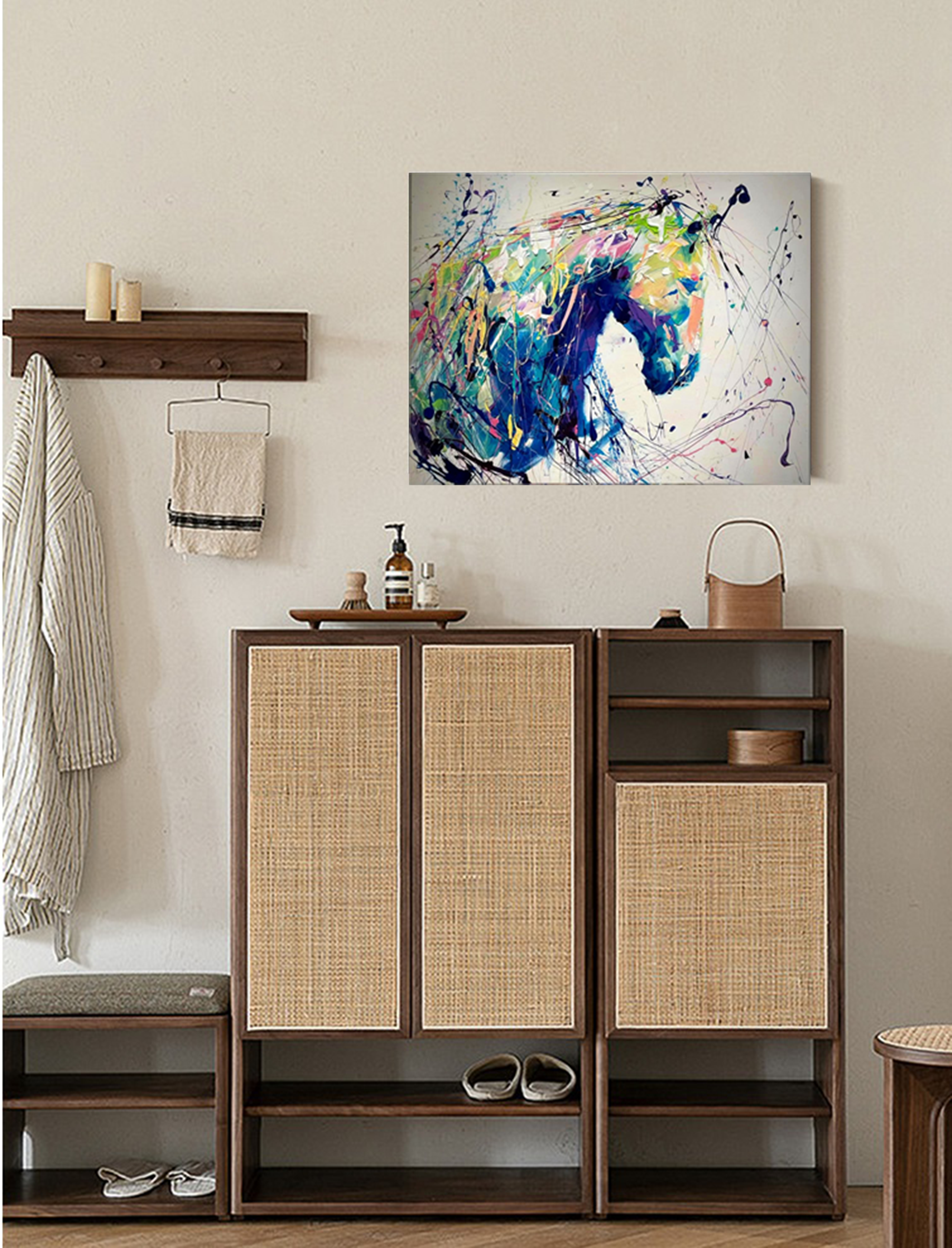 Equine Energy: A Vibrant Abstract Horse Art for Living Room Decor