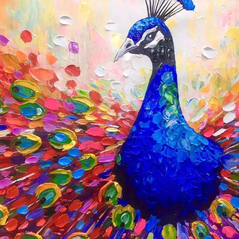 Blue Peacock Textured Painting