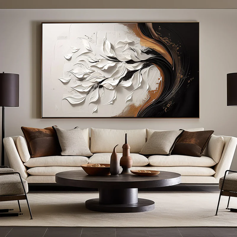 Flowing Elegance Black & White Textured Painting