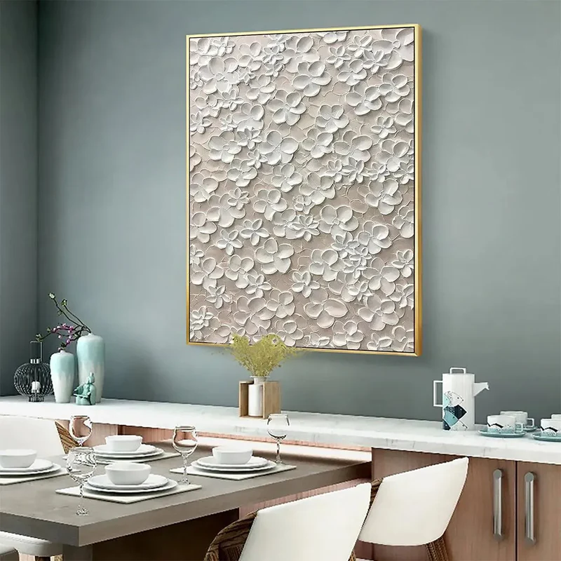 Whisper Bloom White Floral Textured Painting