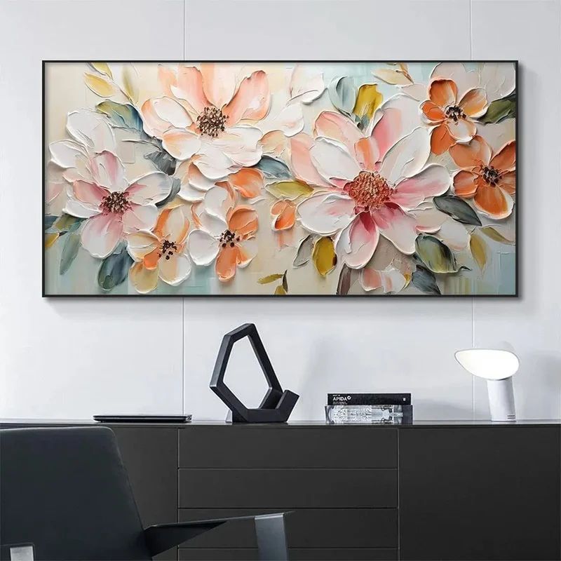 Pink & Orange Floral Textured Painting