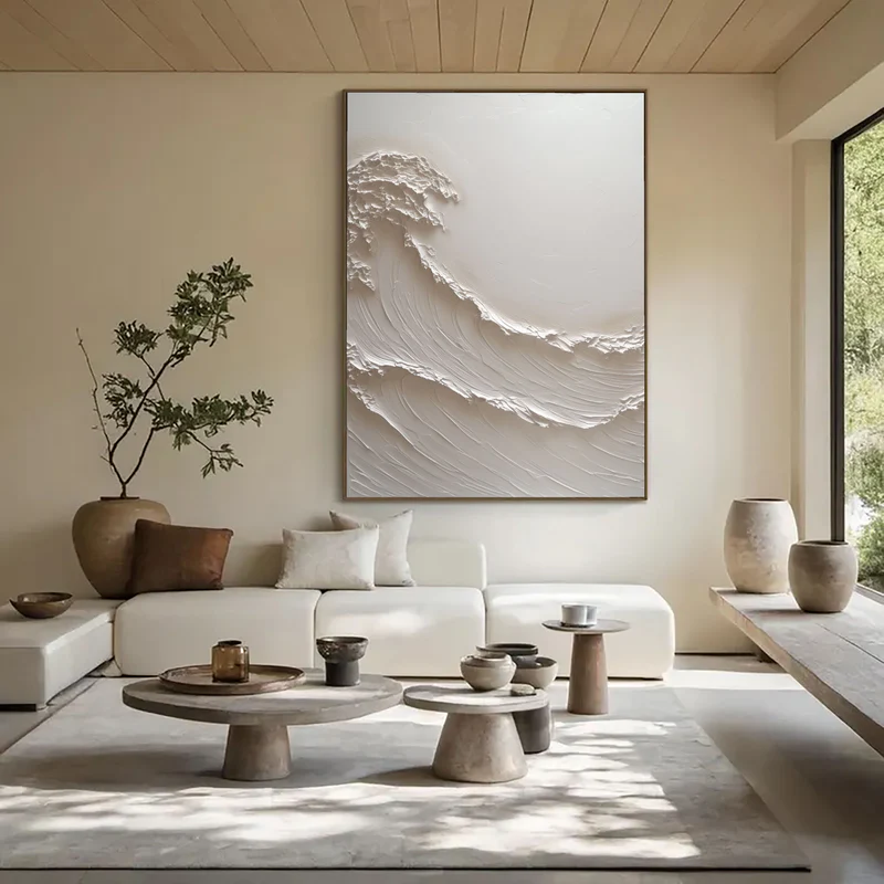 Crest Whisper White Textured Wave Painting