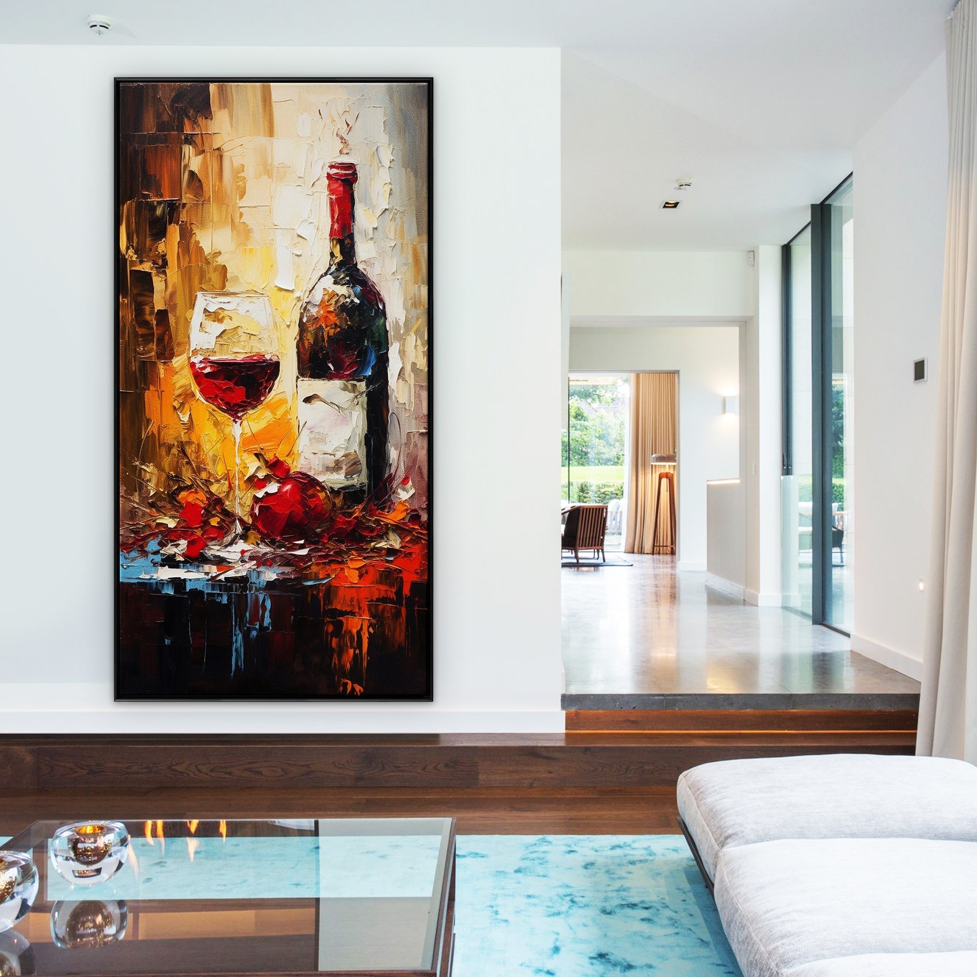 Evening Repose: A Textured Red Wine Painting for Kitchen Wall Art