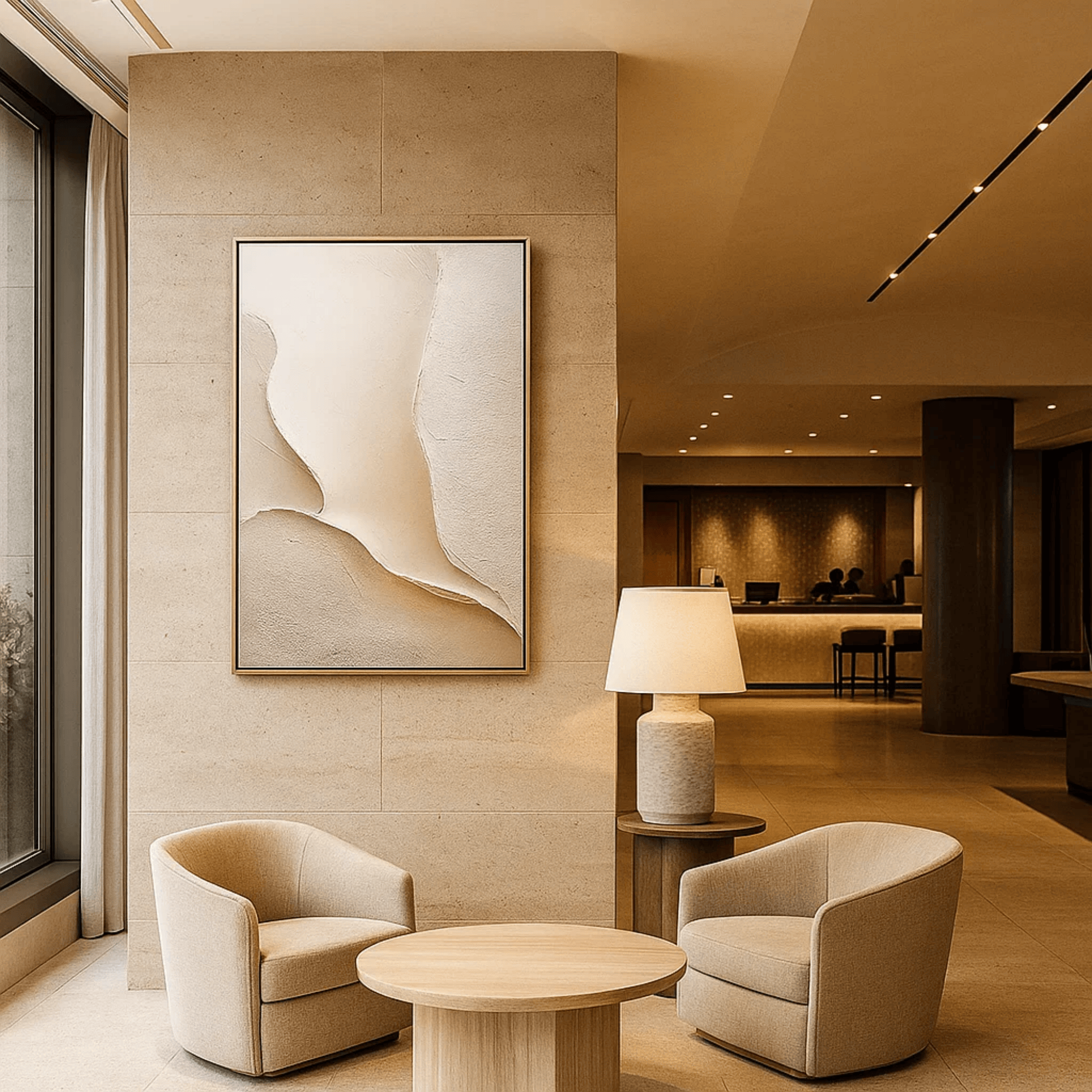 Minimalist Beige White Abstract Painting - Textured Wall Art Canvas - Oil Painting for Living Room Bedroom Office Entryway Hallway