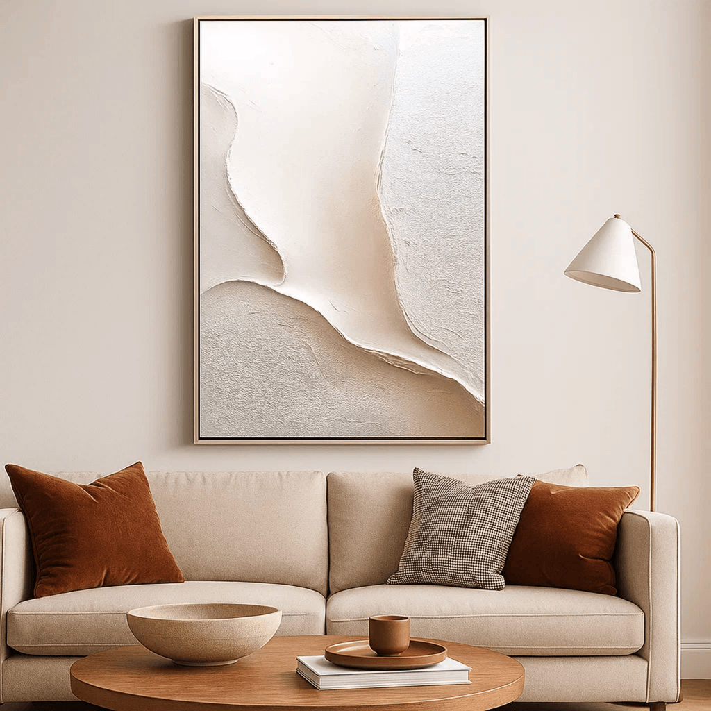 Minimalist Beige White Abstract Painting - Textured Wall Art Canvas - Oil Painting for Living Room Bedroom Office Entryway Hallway