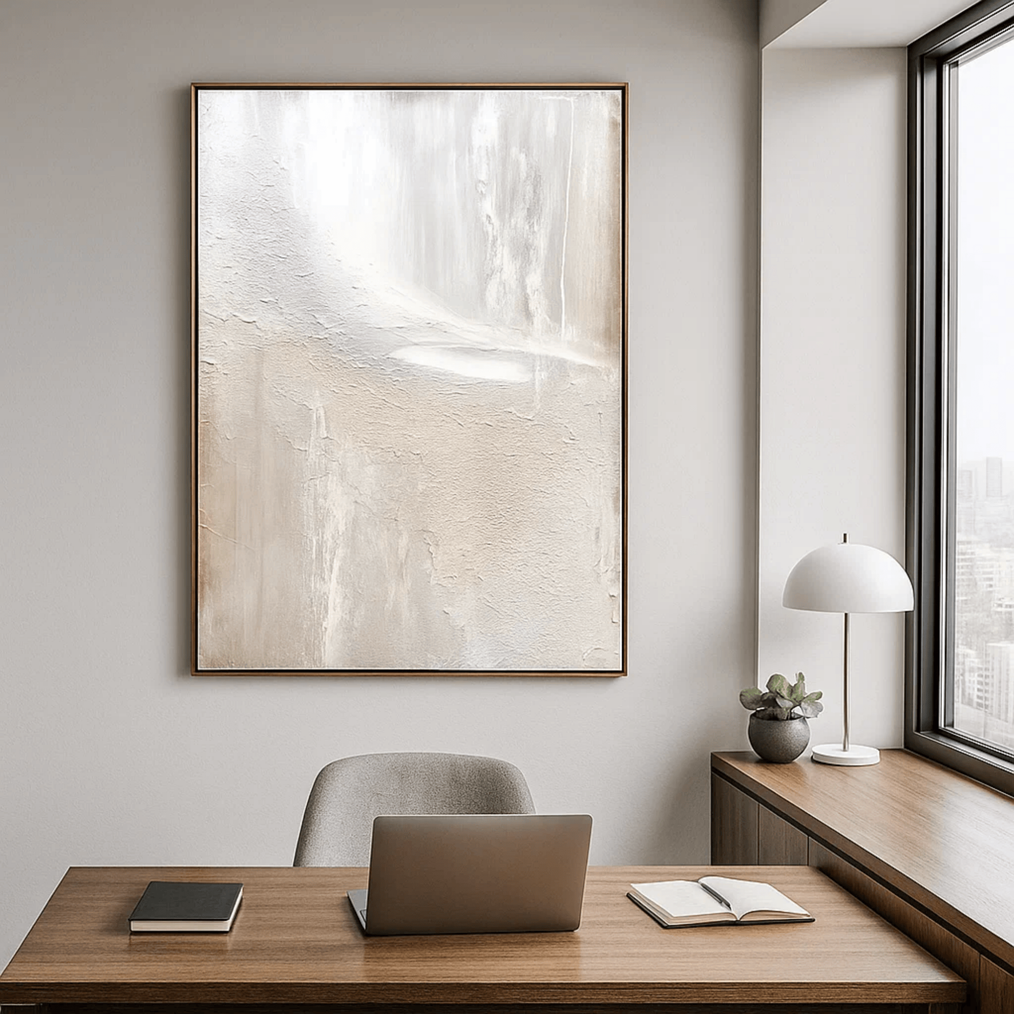 Minimalist Neutral Abstract Painting - Beige White Textured Wall Art Canvas - Oil Painting for Living Room Bedroom Office Entryway Hotel