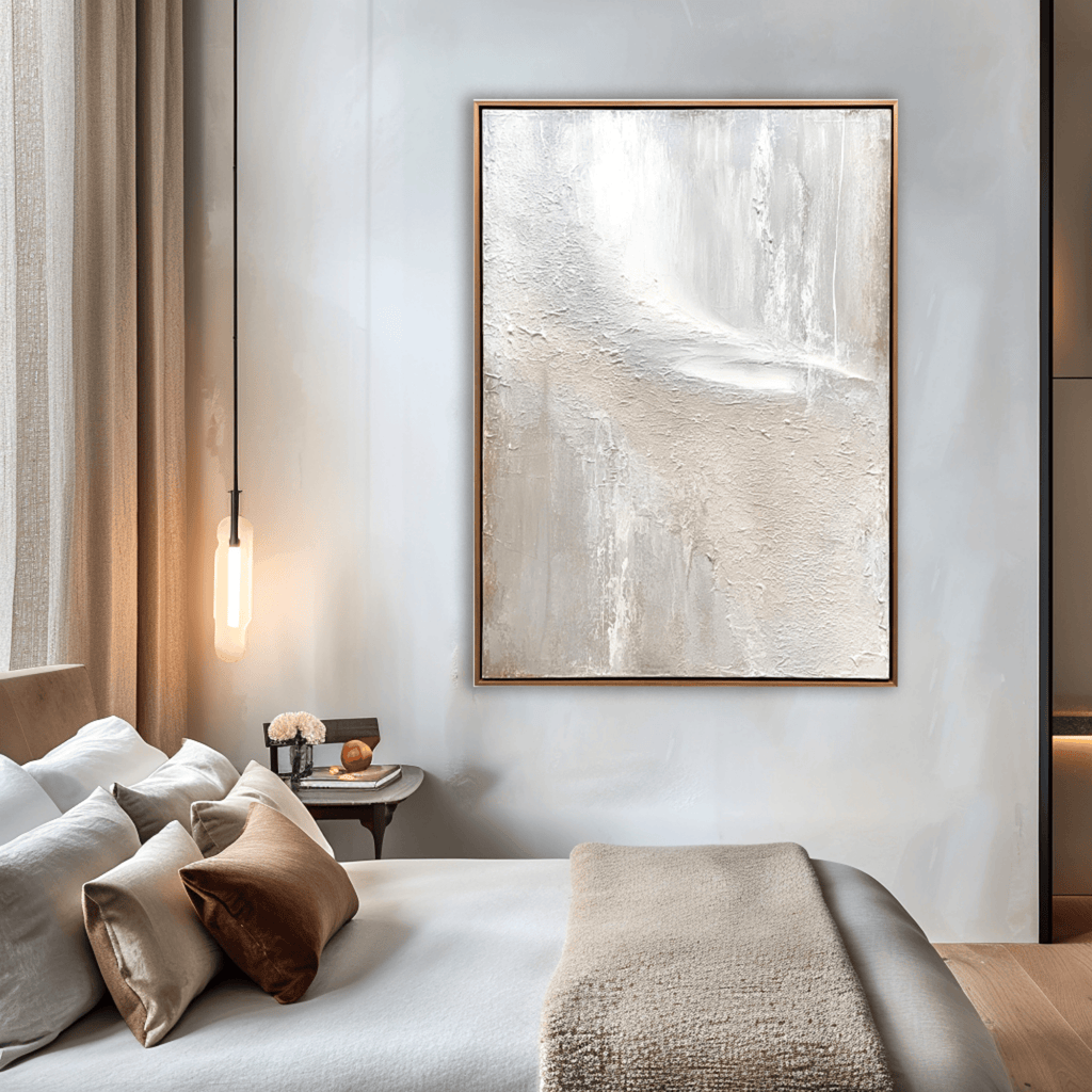Minimalist Neutral Abstract Painting - Beige White Textured Wall Art Canvas - Oil Painting for Living Room Bedroom Office Entryway Hotel