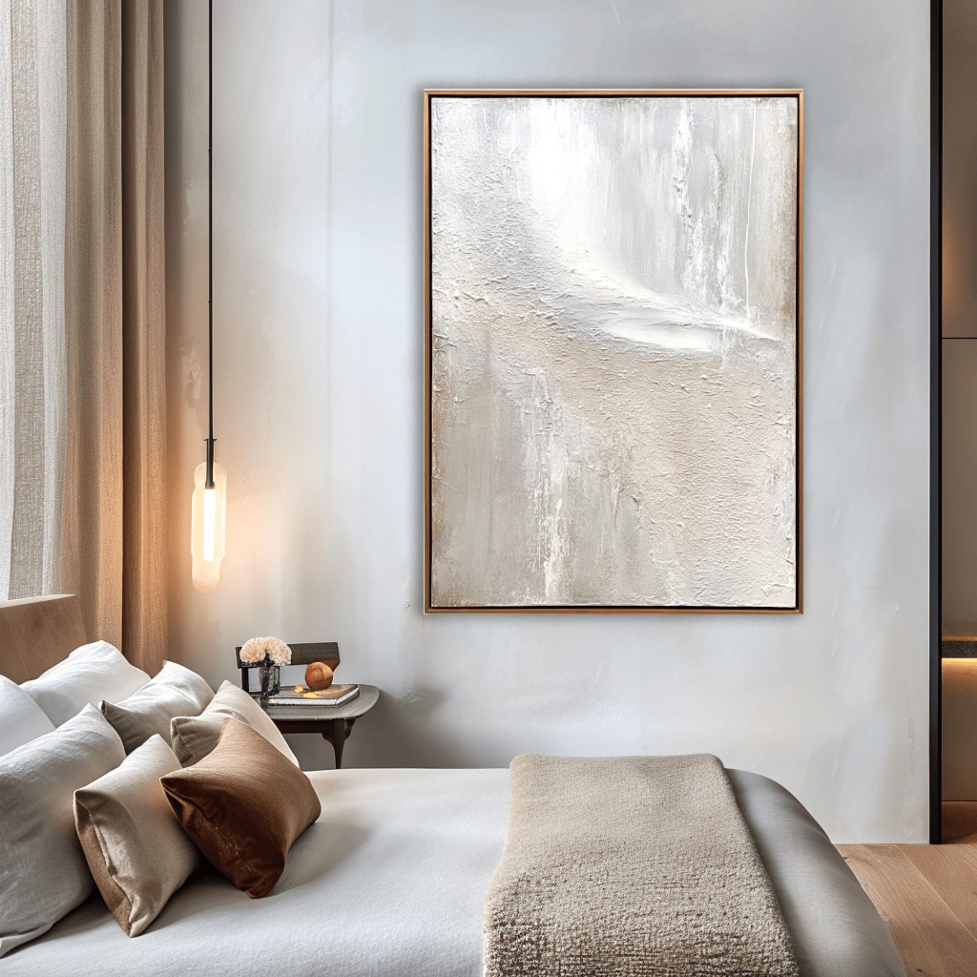 Minimalist Neutral Abstract Painting - Beige White Textured Wall Art Canvas - Oil Painting for Living Room Bedroom Office Entryway Hotel