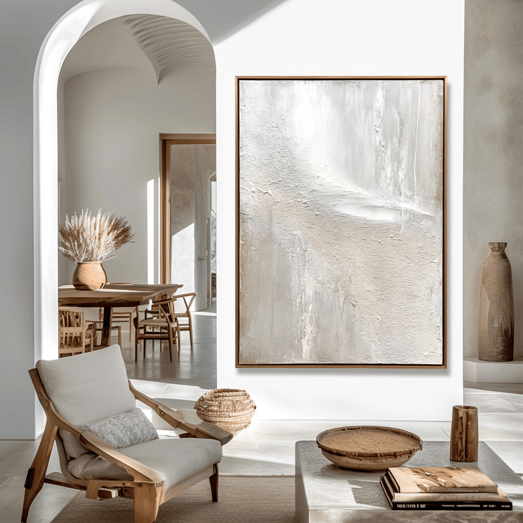 Minimalist Neutral Abstract Painting - Beige White Textured Wall Art Canvas - Oil Painting for Living Room Bedroom Office Entryway Hotel