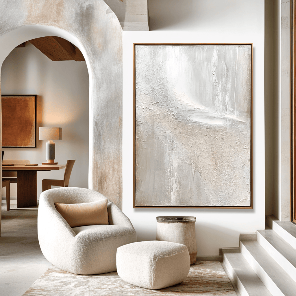 Minimalist Neutral Abstract Painting - Beige White Textured Wall Art Canvas - Oil Painting for Living Room Bedroom Office Entryway Hotel