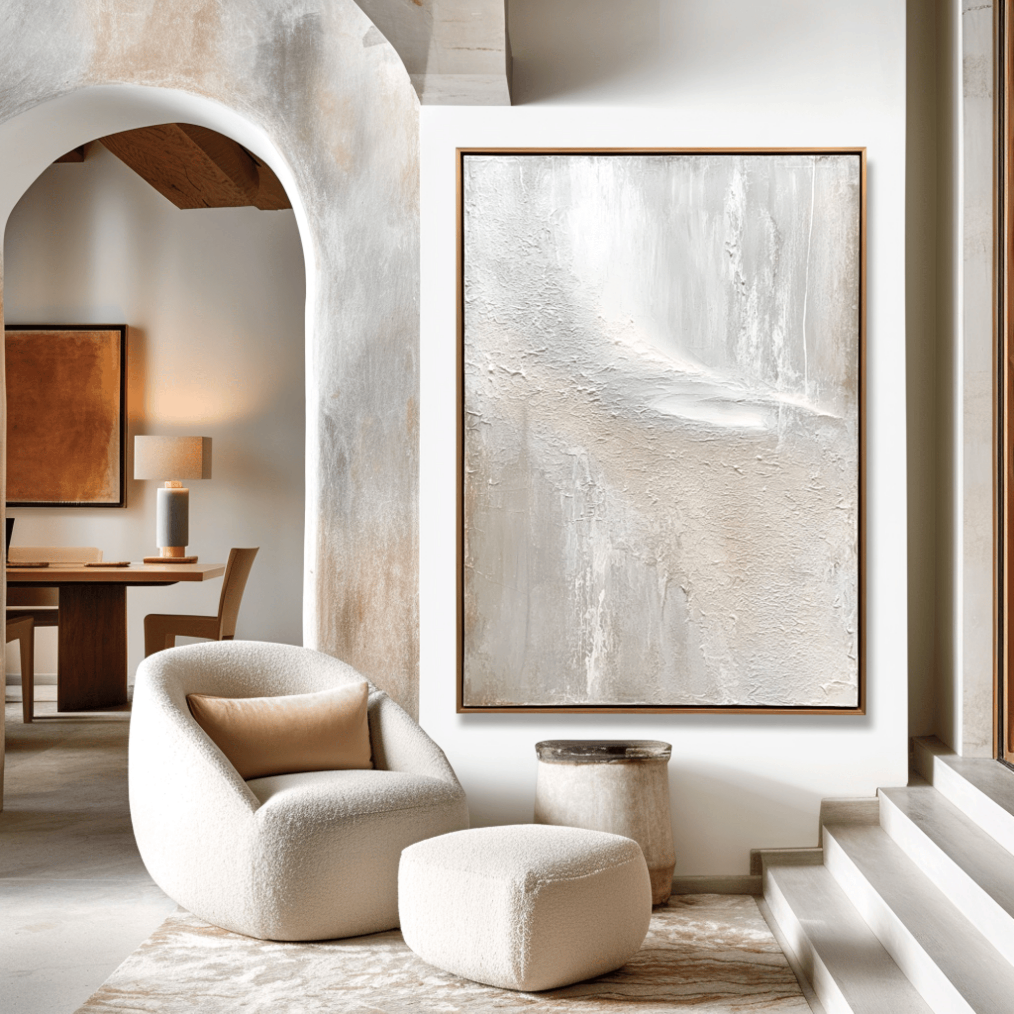 Minimalist Neutral Abstract Painting - Beige White Textured Wall Art Canvas - Oil Painting for Living Room Bedroom Office Entryway Hotel