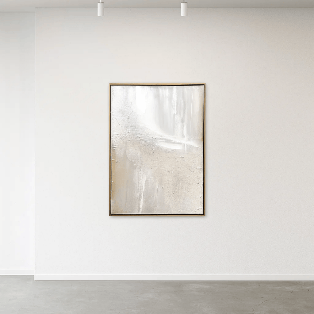 Minimalist Neutral Abstract Painting - Beige White Textured Wall Art Canvas - Oil Painting for Living Room Bedroom Office Entryway Hotel