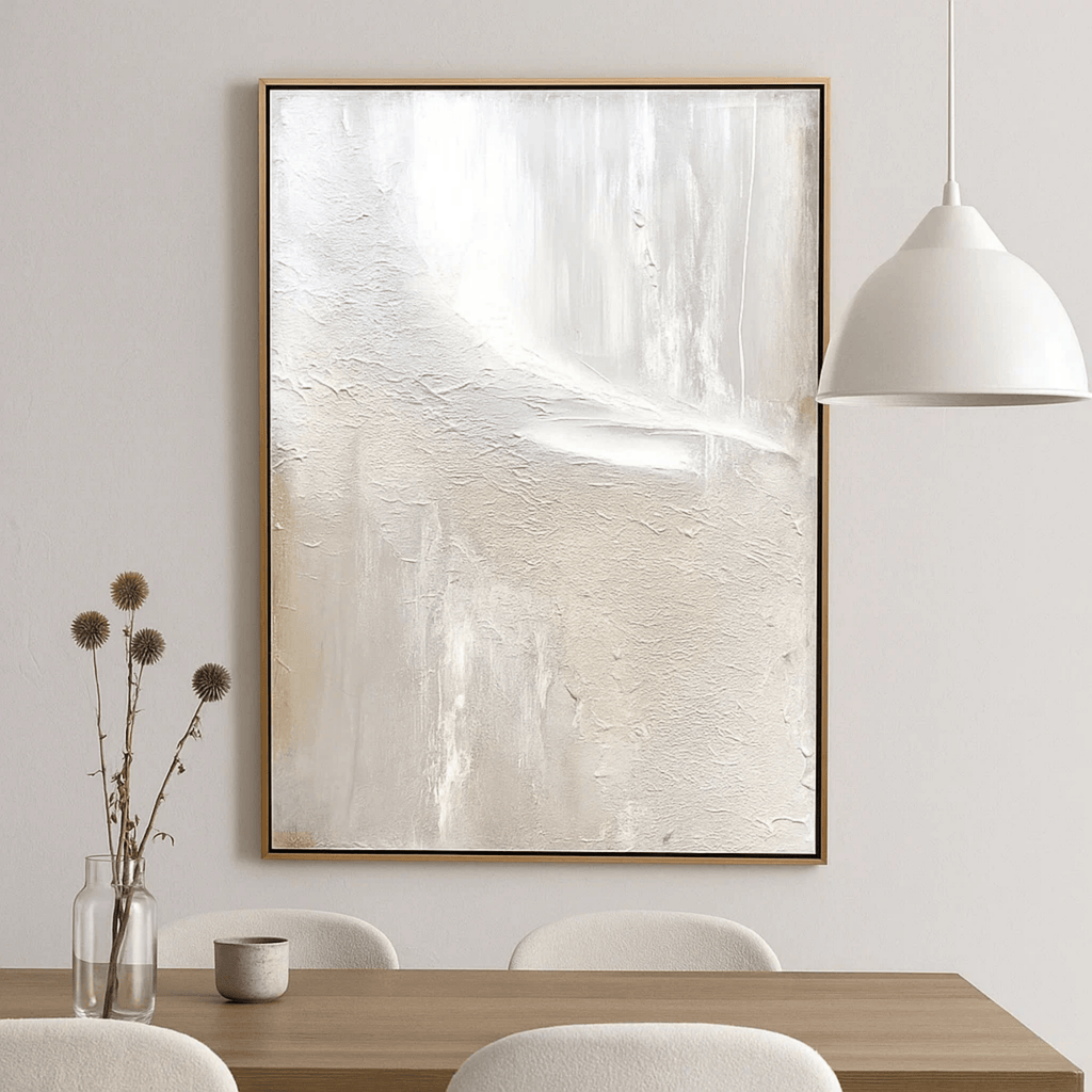 Minimalist Neutral Abstract Painting - Beige White Textured Wall Art Canvas - Oil Painting for Living Room Bedroom Office Entryway Hotel