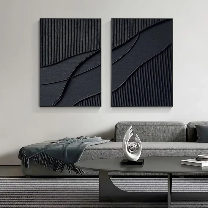 Midnight Rhythm Black Abstract Wall Art Set Set of 2